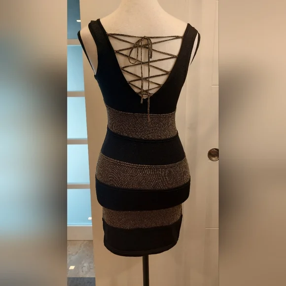 Forever 21 Black and Gold Striped Dress - Picture 4 of 8